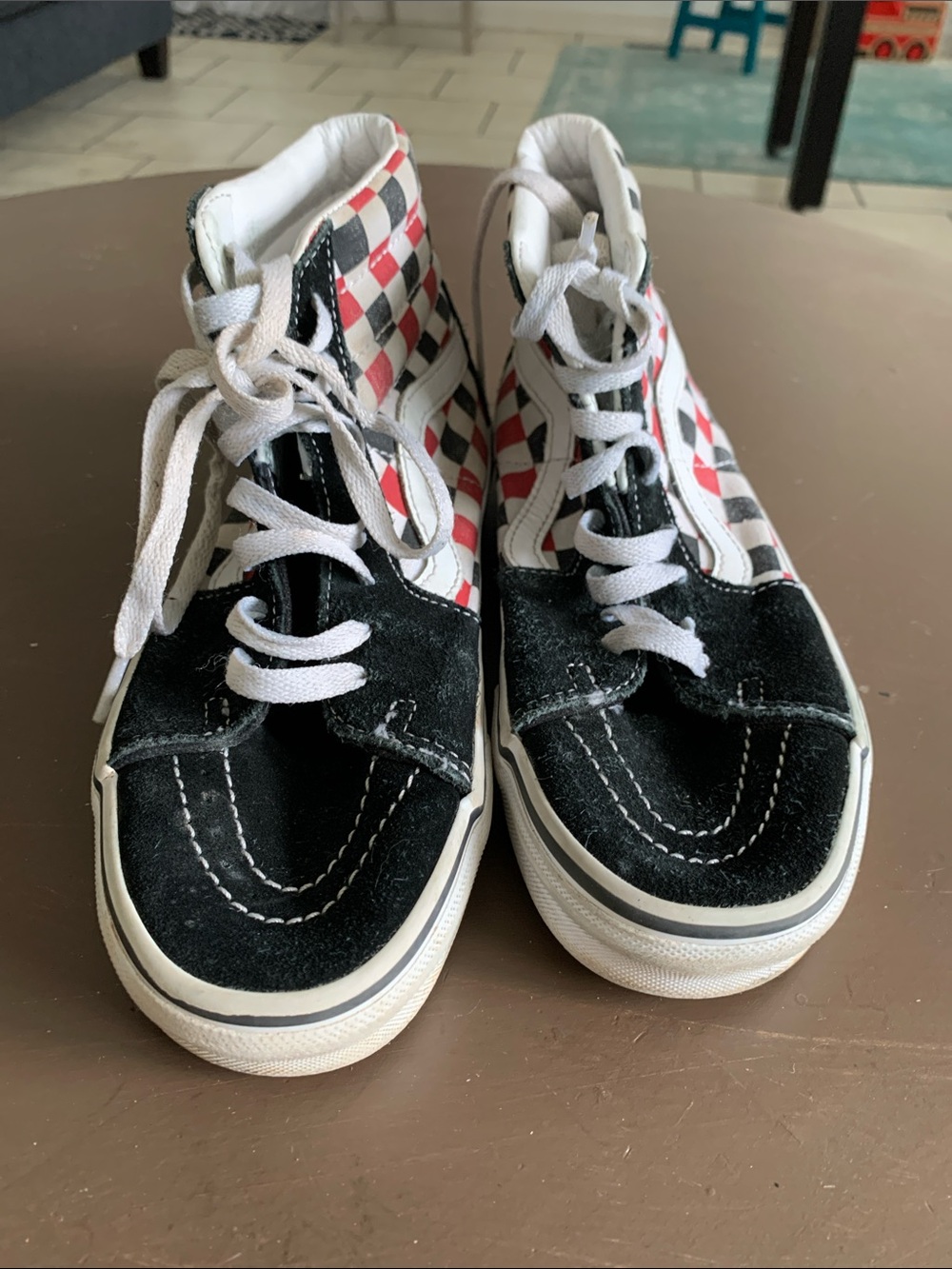 Vans Sk8-Hi Checkerboard High-Top Sneakers - Black/Red/White M 4.5 W 6.0